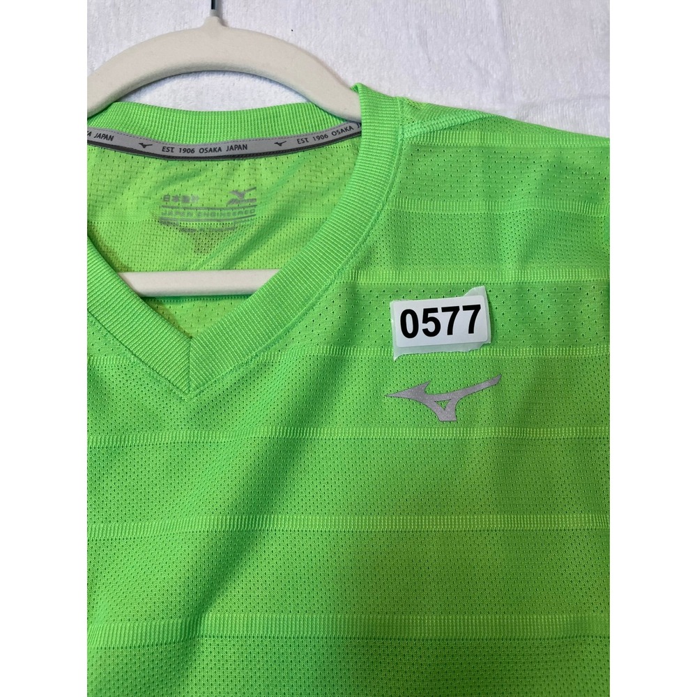 Mizuno Mens Small Breath Thermo Japan Engineered Running Shirt Lime Green V-Neck - Picture 13 of 13